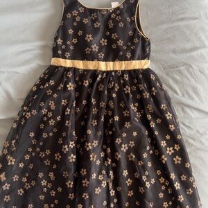 Youngland Black Dress with Gold Floral Accents